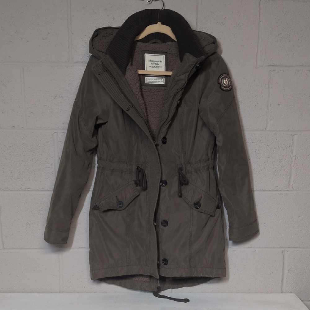 Abercrombie & Fitch Olive Hooded Utility Parka, Size Small, EUC, Y2K, Vintage - Picture 2 of 12